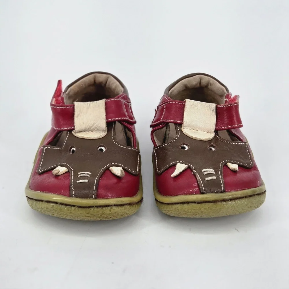 Livie & Luca Elephant Toddler Shoes Red Brown Leather Hook Loop Mary Jane 4 VGUC